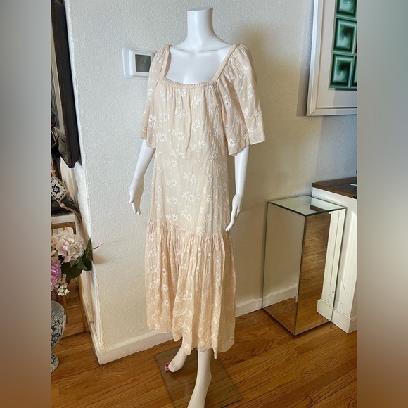 Dress LA VIE REBECCA TAYLOR BEIGE EMBROIDERED SIZE LARGE - Picture 10 of 12